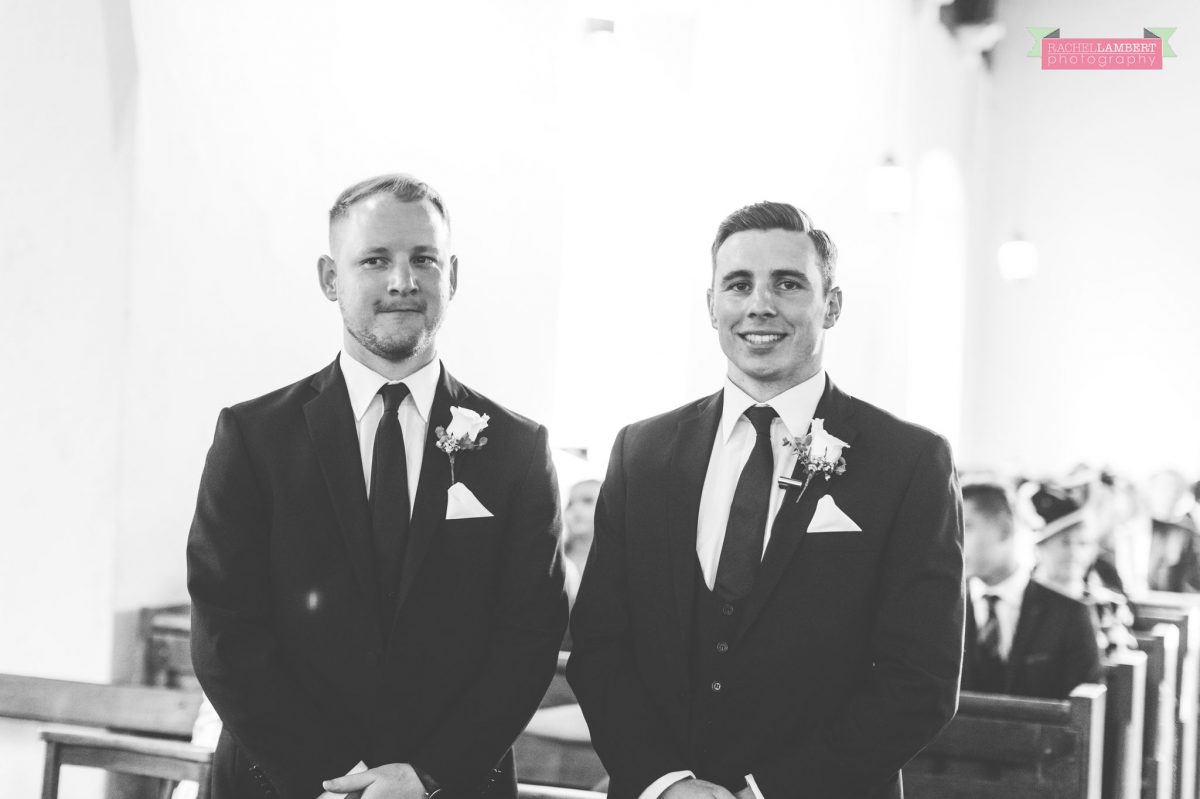 groom waiting for the bride to arrive at the church at the grove narberth