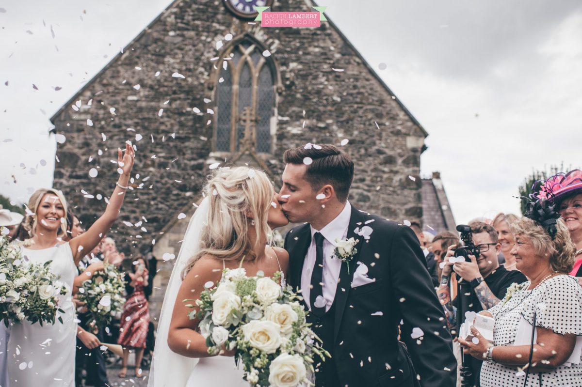 confetti shot outside church wedding