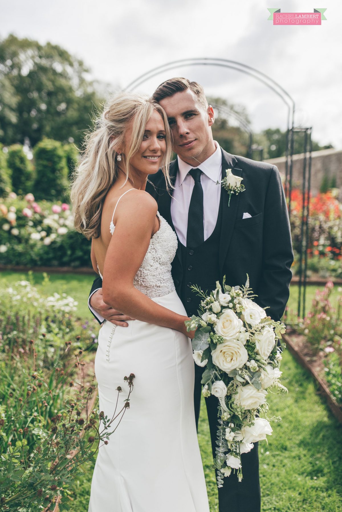 bride and groom wedding portrait flower garden the grove narberth