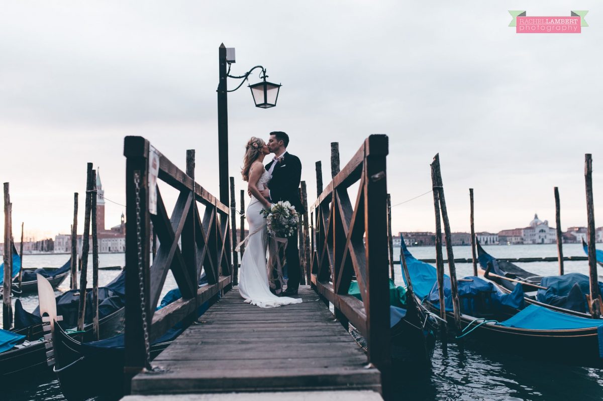 bride and groom grand canal gondolas Venice italy