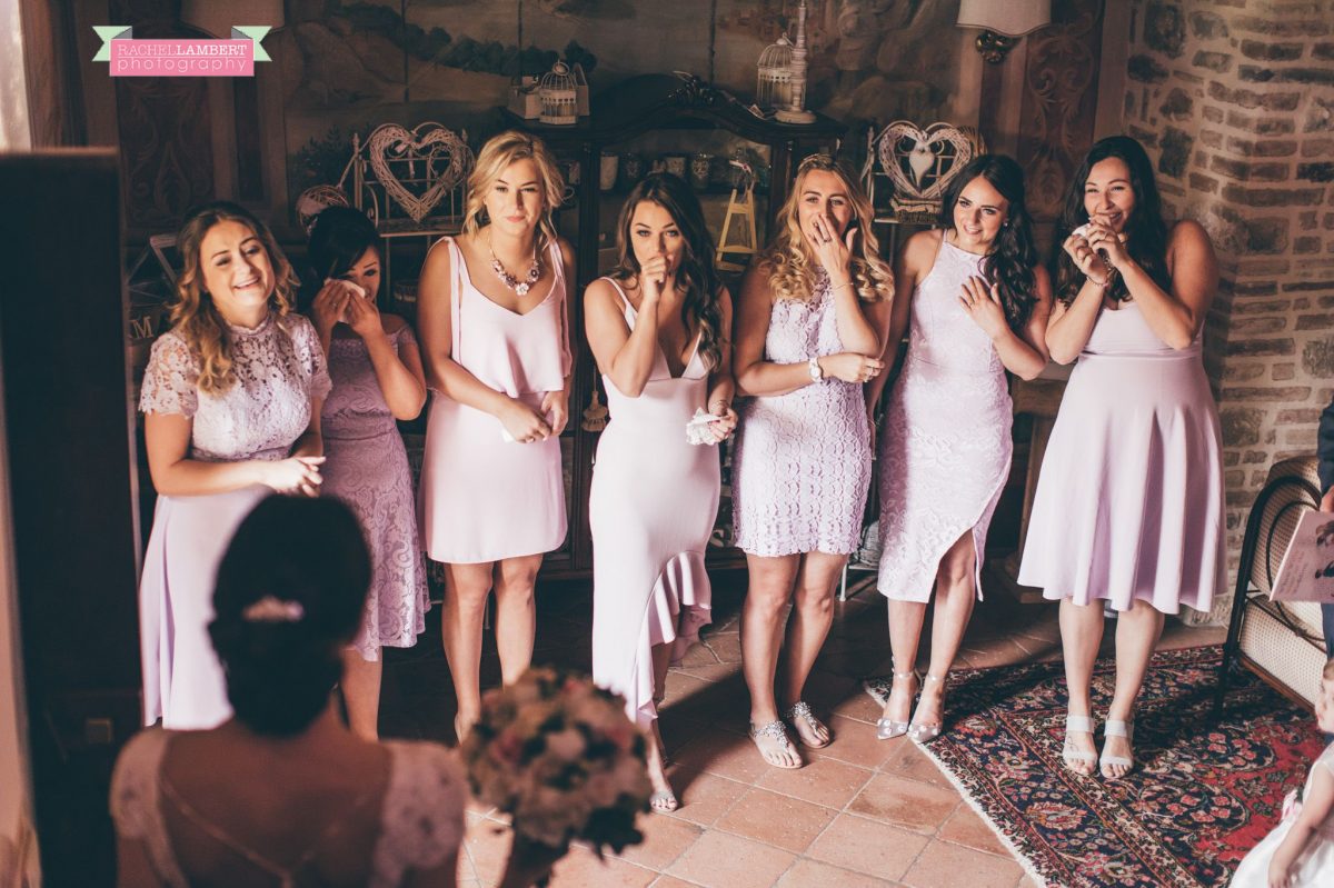 wedding in italy cortona tuscany villa san crispolto bridesmaids seeing bride for first time