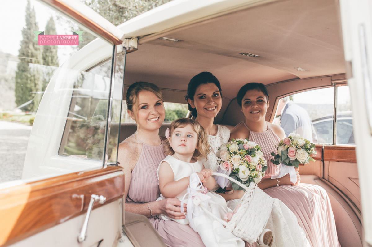 wedding in italy colour cortona tuscany town hall bride departing villa san crispolto vintage rolls royce