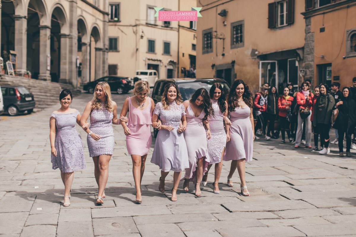 wedding in italy colour cortona tuscany town hall bridesmaids