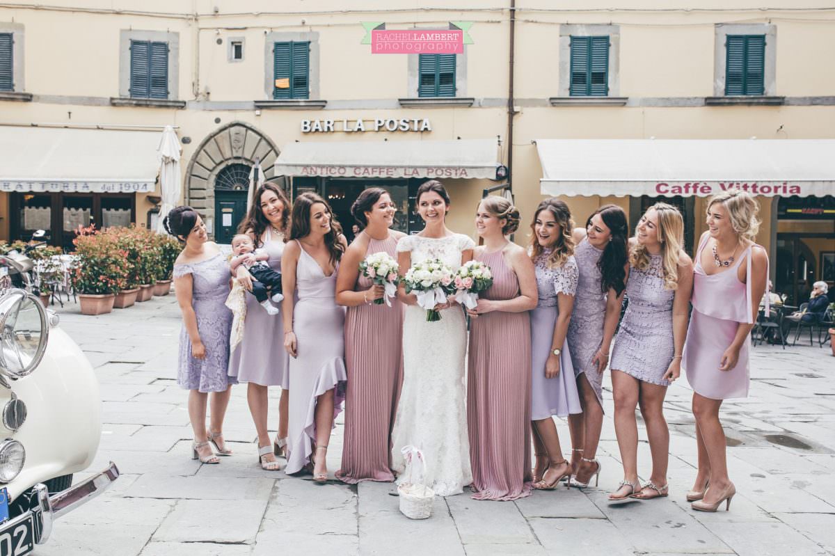 wedding in italy colour cortona tuscany town ceremony bridesmaids