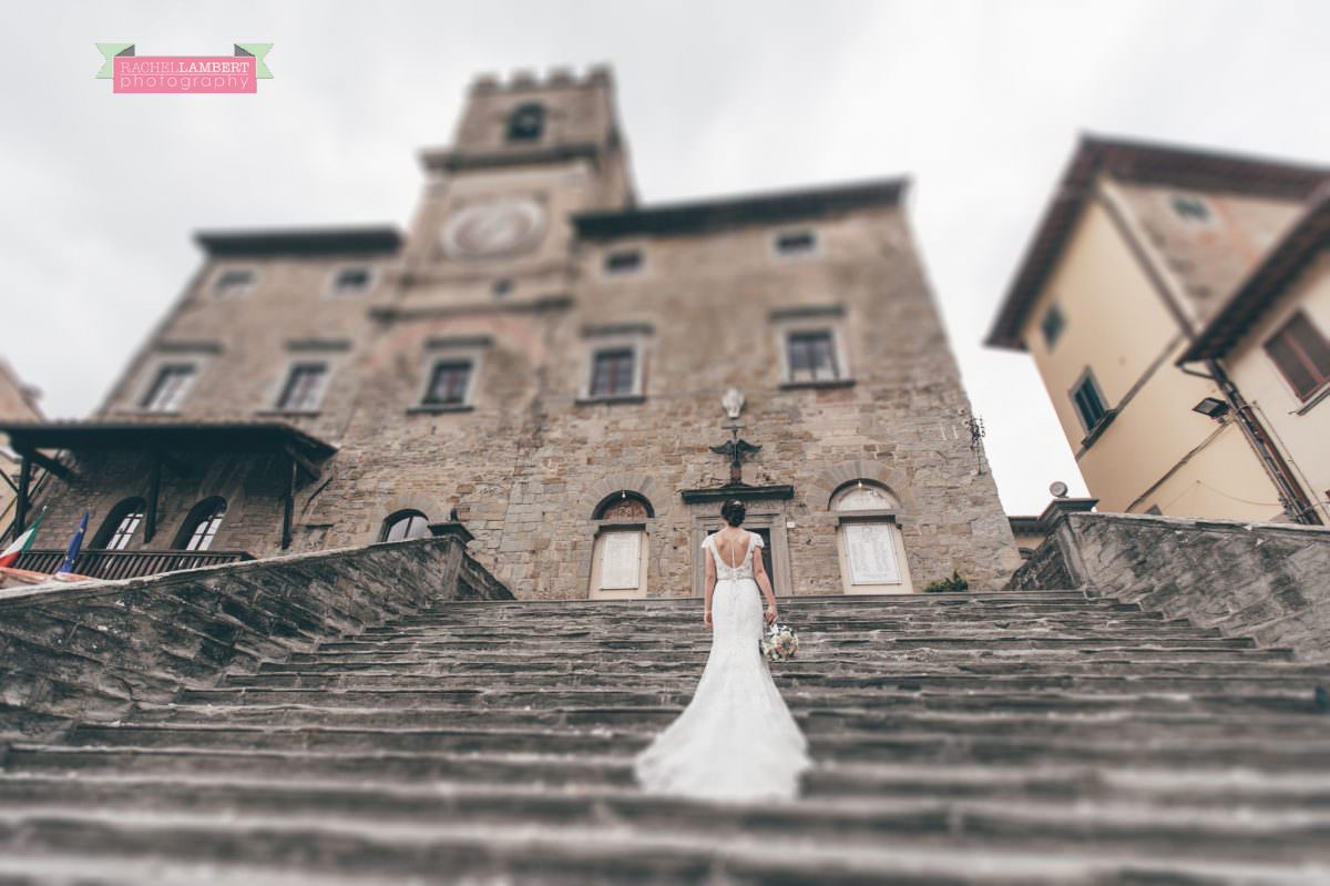 bride portrait wedding in italy colour cortona tuscany town hall steps