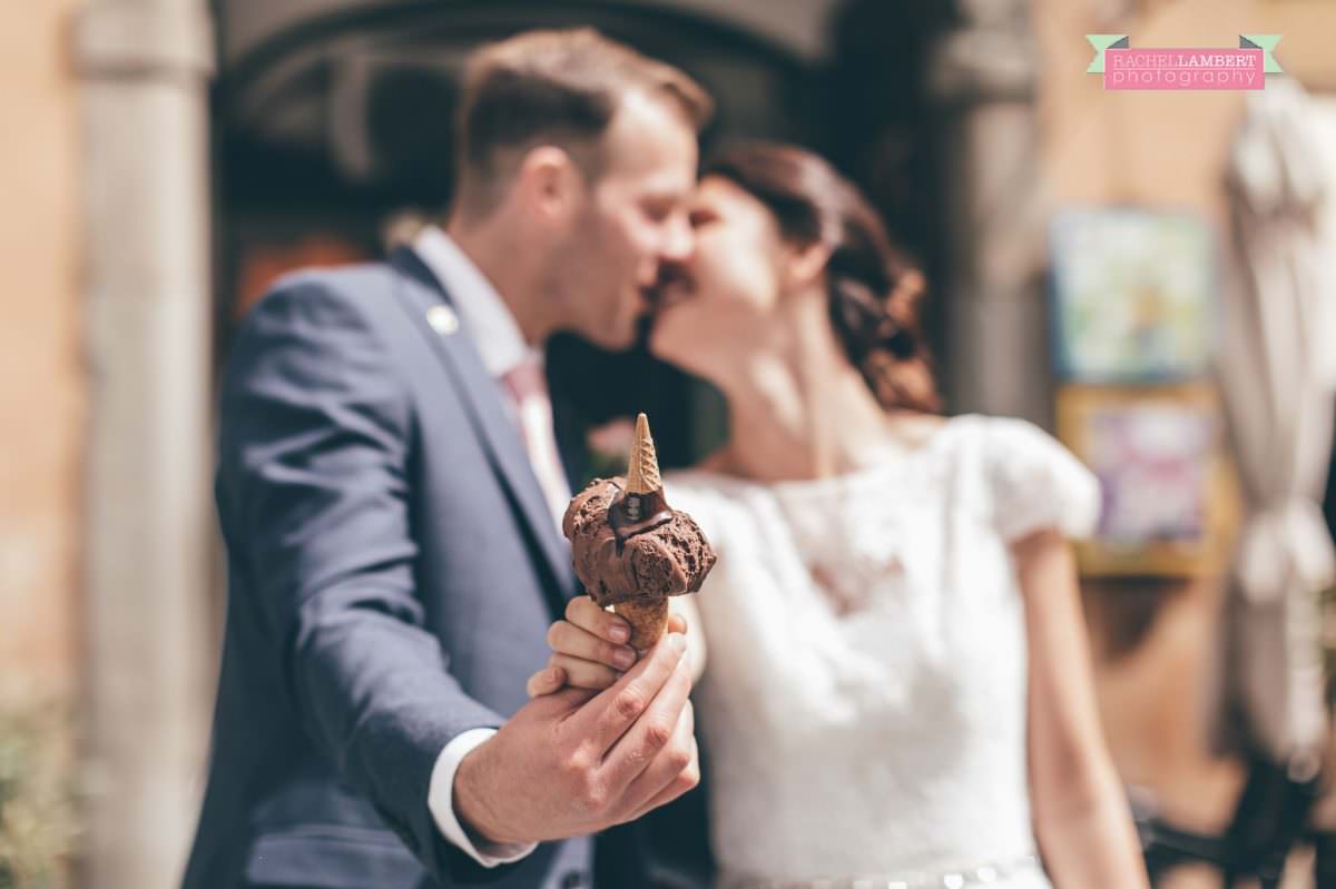 bride and groom portrait wedding in italy colour cortona tuscany ice cream
