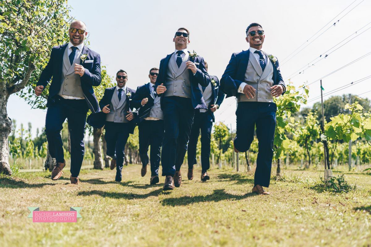 Rachel Lambert Photography llanerch vineyard wedding photographer groomsmen running