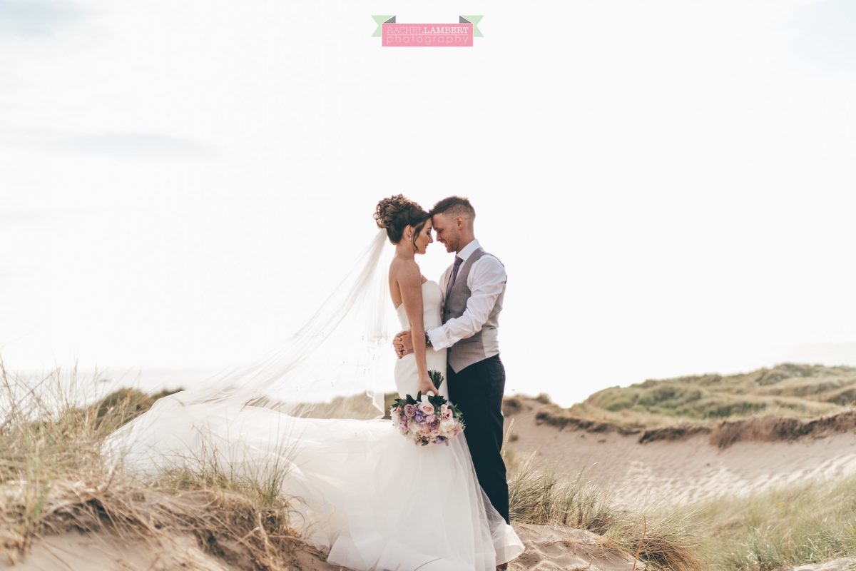olwalls wedding photographer rachel lambert photography bride and groom llangennith beach golden hour