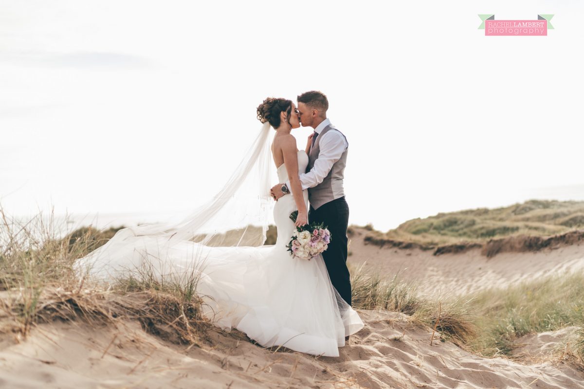 olwalls wedding photographer rachel lambert photography bride and groom llangennith beach golden hour