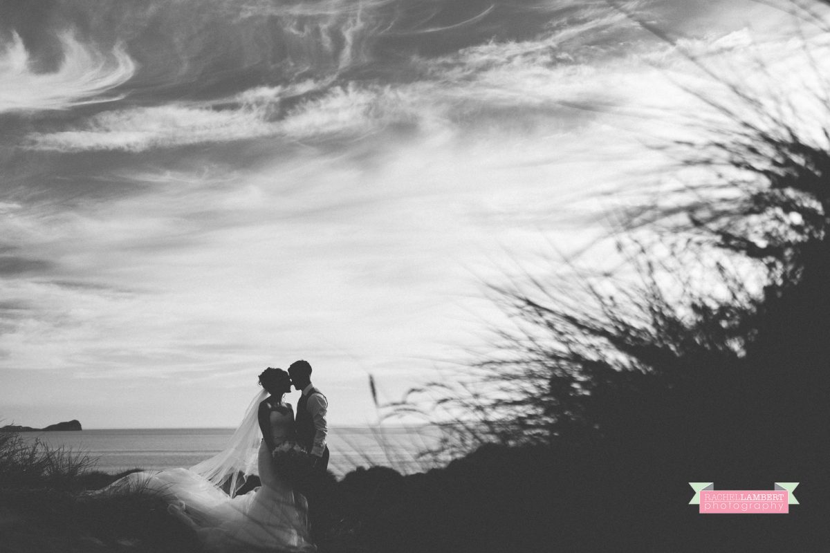 olwalls wedding photographer rachel lambert photography bride and groom llangennith beach golden hour