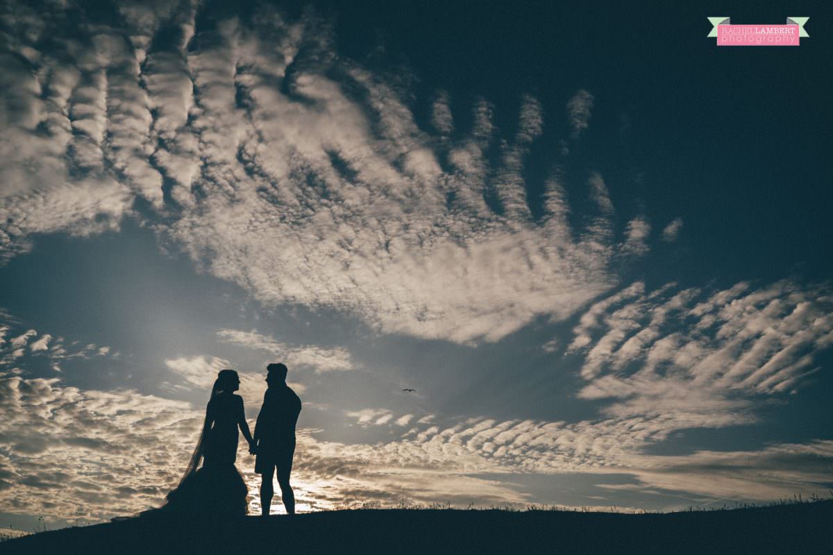 rachel lambert photography post wedding shoot dunraven bay sony alpha bride and groom sunset amazing clouds