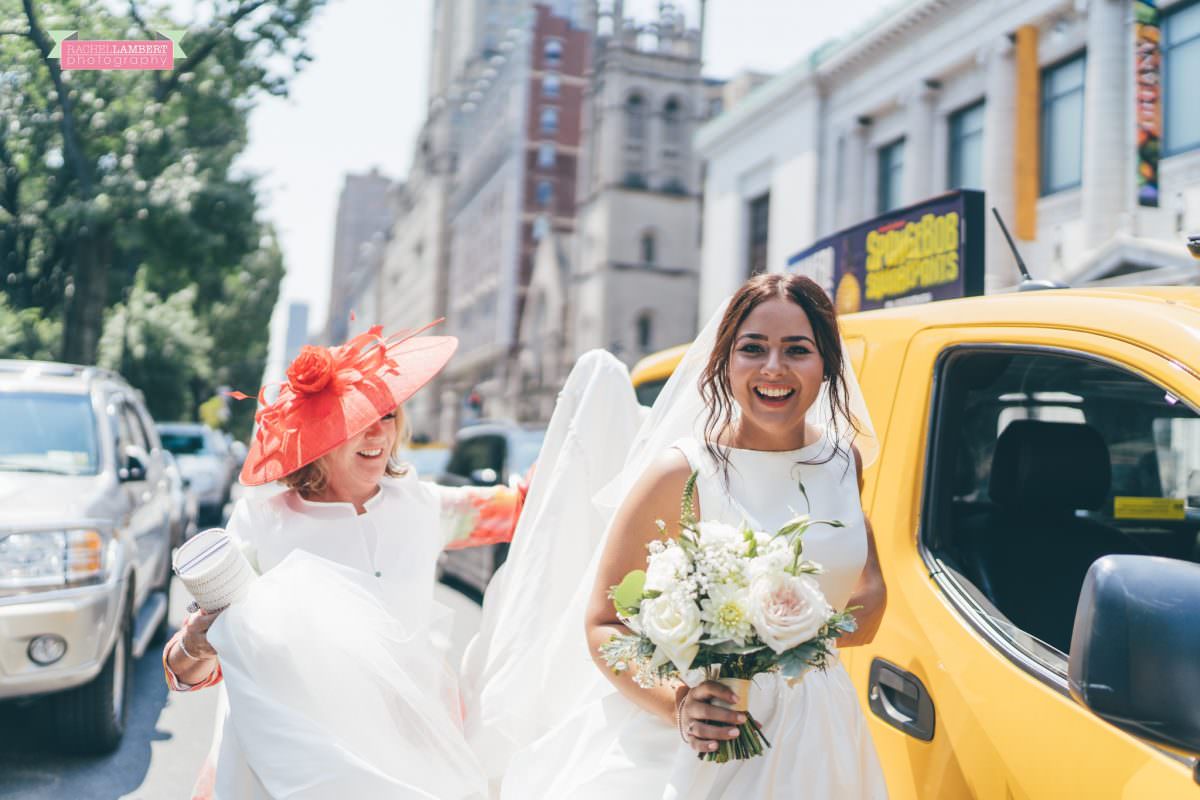 rachel lambert photography new york wedding photos bride arrival yellow cab central park