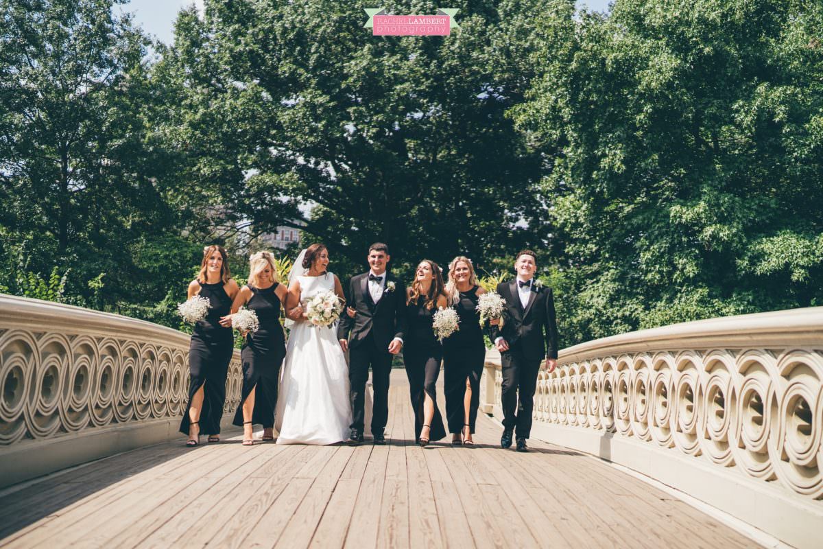 rachel lambert photography new york wedding photos bride and groom central park bow bridge bridal party
