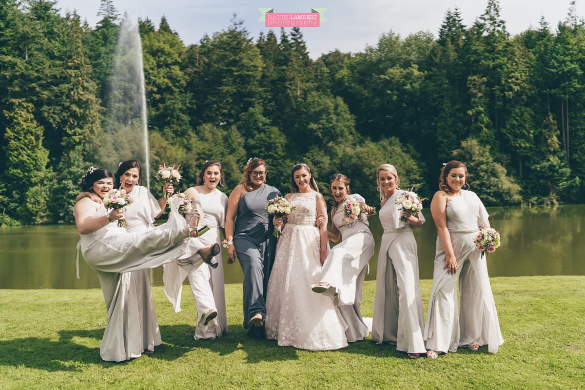 canada lake lodge bride and bridesmaids in jumpsuits