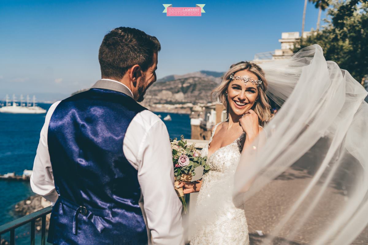 wedding photographer sorrento italy bride and groom chiostro di san francesco long veil laura may bridal