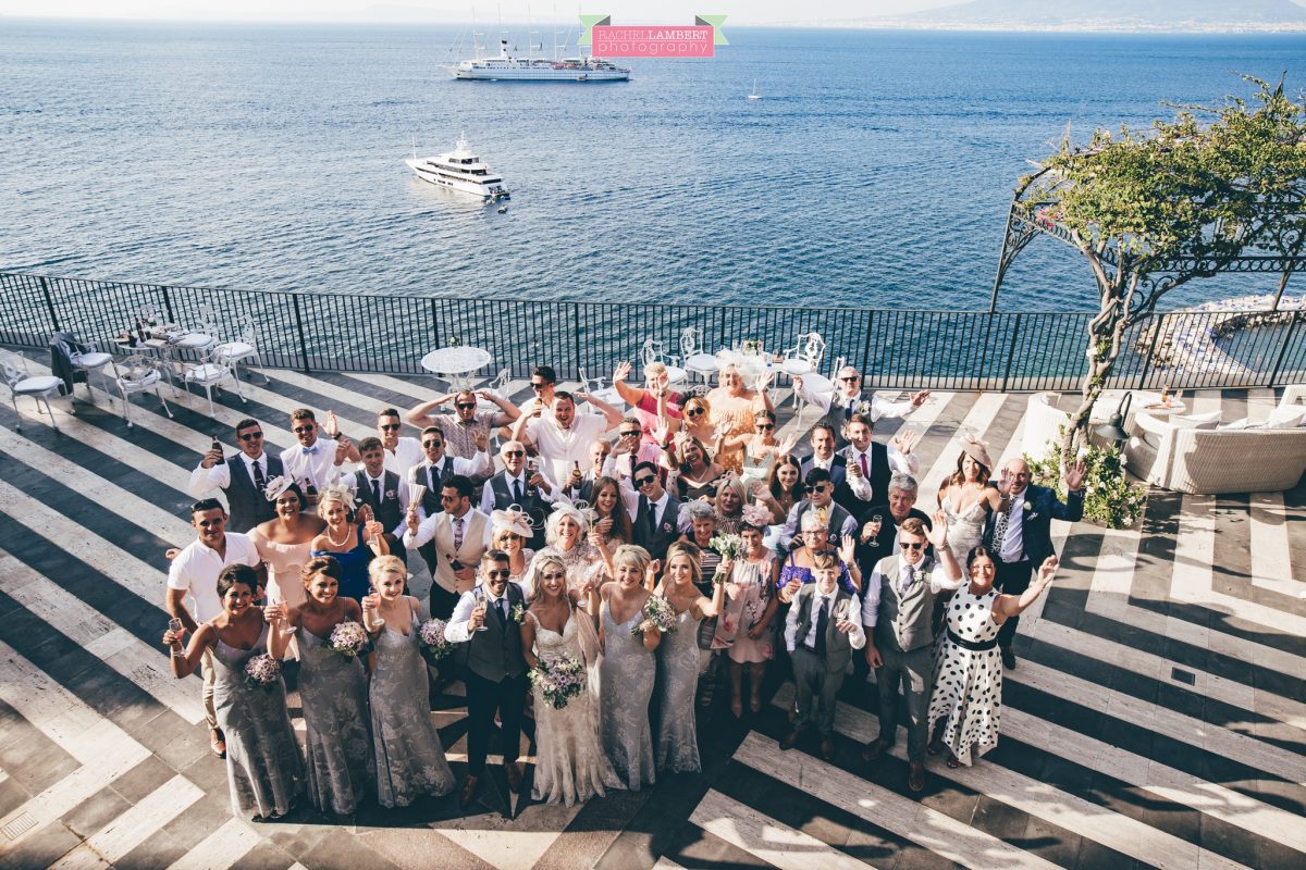 wedding photographer sorrento italy villa antiche mura bride and groom big group shot