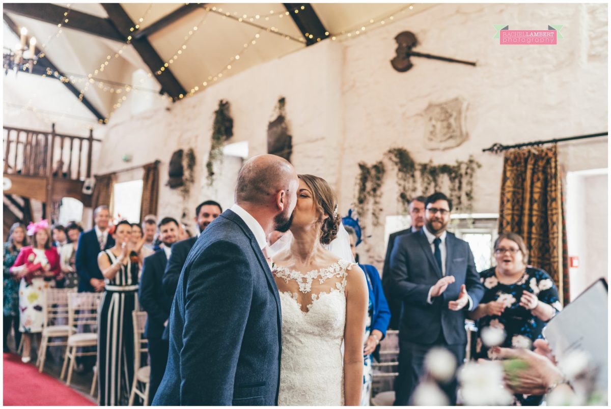 cardiff wedding photographer miskin manor rachel lambert photography bride and groom first kiss