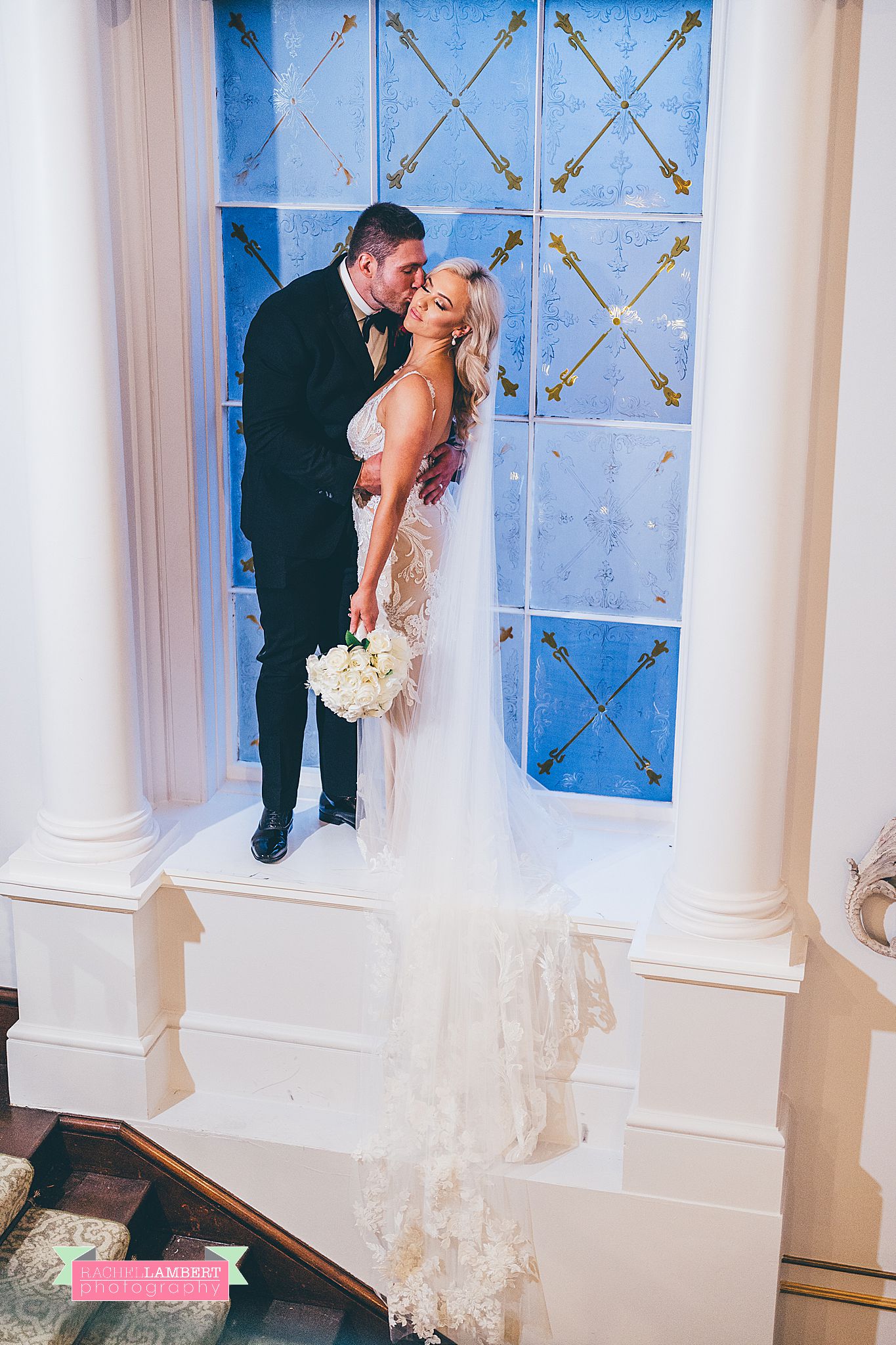 Hensol Castle Christmas Wedding rachel lambert photography staircase