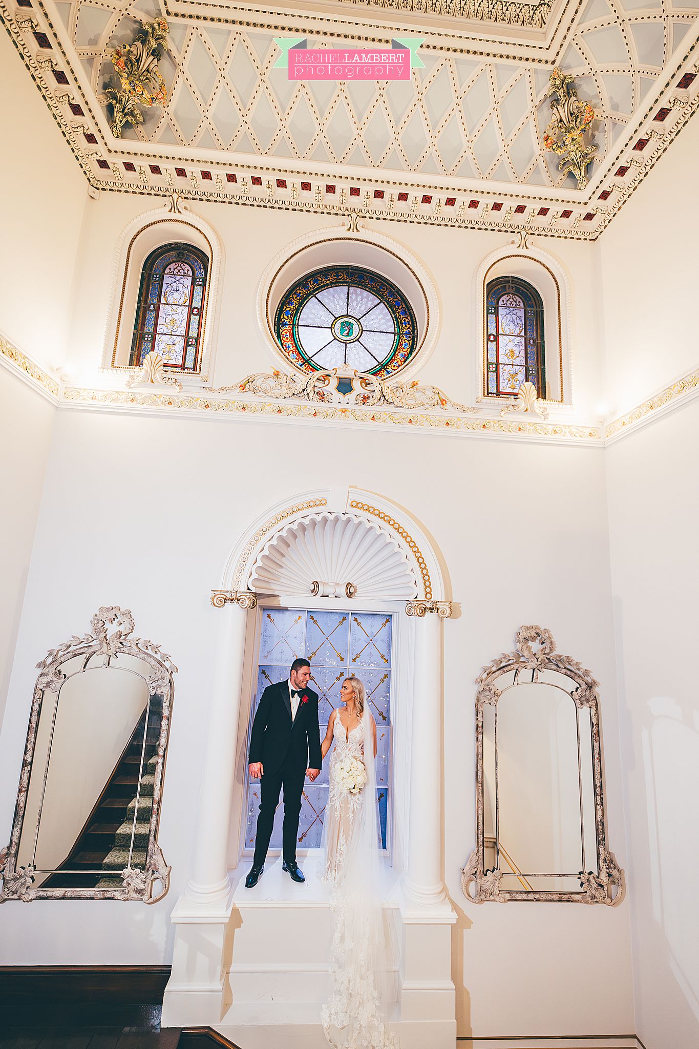 Hensol Castle Christmas Wedding rachel lambert photography staircase